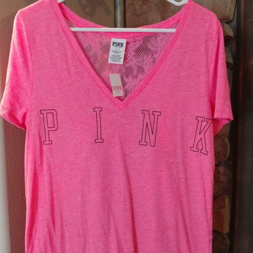 PINK VICTORIA'S SECRET lace back tee